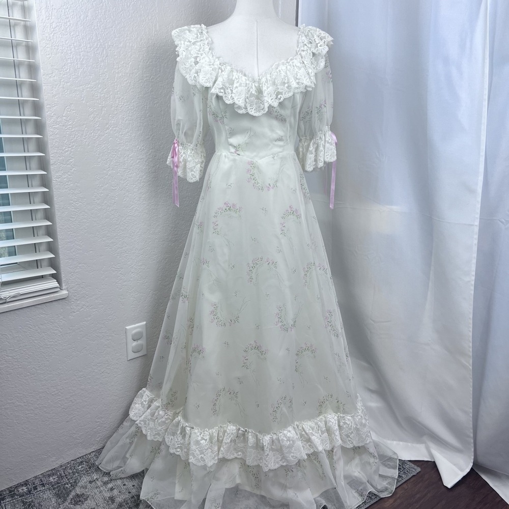 VTG Dance Allure Maxi Dress Womens S Prairie Floral Cottagecore Victorian 70s